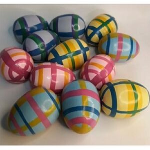 EASTER EGGS Hand Painted Plaid Striped Lillian Vernon Easter Décor 12 Wo…